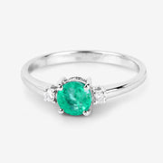 Bids.com 0.71 Carat Genuine Zambian Emerald and White Diamond 14K White Gold Ring Rings