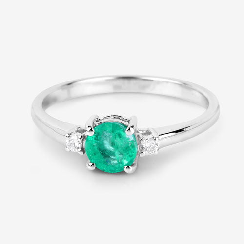 Bids.com 0.71 Carat Genuine Zambian Emerald and White Diamond 14K White Gold Ring Rings