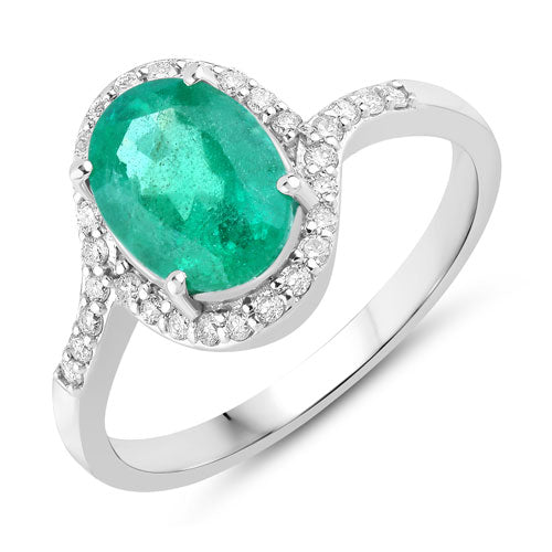 Bids.com 1.92 Carat Genuine Zambian Emerald and White Diamond 14K White Gold Ring Rings