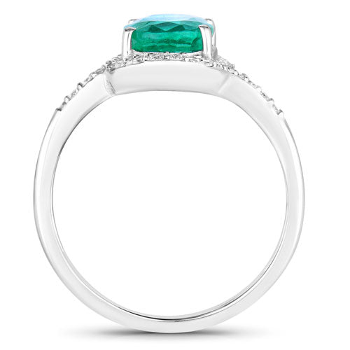 Bids.com 1.92 Carat Genuine Zambian Emerald and White Diamond 14K White Gold Ring Rings