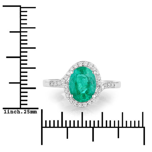 Bids.com 1.92 Carat Genuine Zambian Emerald and White Diamond 14K White Gold Ring Rings