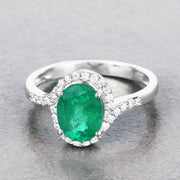 Bids.com 1.92 Carat Genuine Zambian Emerald and White Diamond 14K White Gold Ring Rings