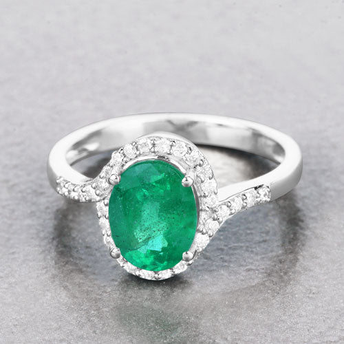 Bids.com 1.92 Carat Genuine Zambian Emerald and White Diamond 14K White Gold Ring Rings