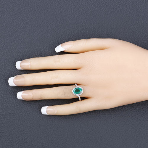 Bids.com 1.92 Carat Genuine Zambian Emerald and White Diamond 14K White Gold Ring Rings