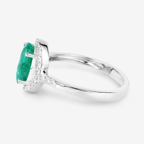 Bids.com 1.92 Carat Genuine Zambian Emerald and White Diamond 14K White Gold Ring Rings