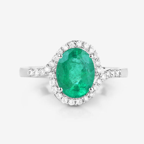 Bids.com 1.92 Carat Genuine Zambian Emerald and White Diamond 14K White Gold Ring Rings