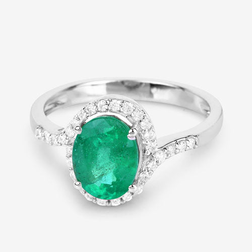 Bids.com 1.92 Carat Genuine Zambian Emerald and White Diamond 14K White Gold Ring Rings