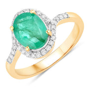 Bids.com 1.92 Carat Genuine Zambian Emerald and White Diamond 14K Yellow Gold Ring Rings