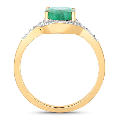Bids.com 1.92 Carat Genuine Zambian Emerald and White Diamond 14K Yellow Gold Ring Rings