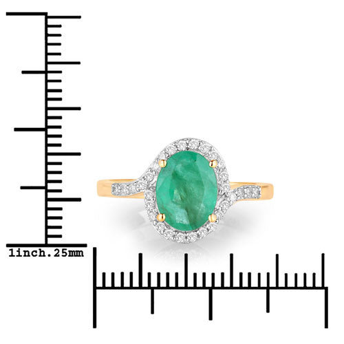 Bids.com 1.92 Carat Genuine Zambian Emerald and White Diamond 14K Yellow Gold Ring Rings