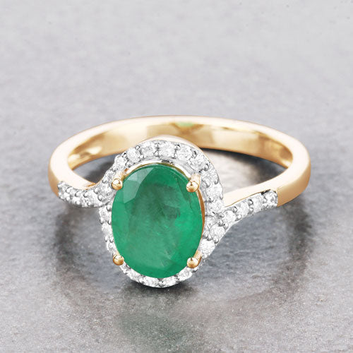 Bids.com 1.92 Carat Genuine Zambian Emerald and White Diamond 14K Yellow Gold Ring Rings