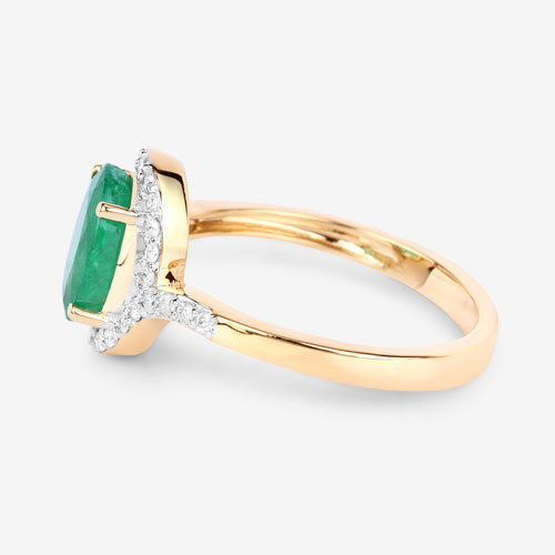 Bids.com 1.92 Carat Genuine Zambian Emerald and White Diamond 14K Yellow Gold Ring Rings