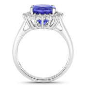 Bids.com 5.92 Carat Genuine Tanzanite and White Diamond 14K White Gold Ring Rings