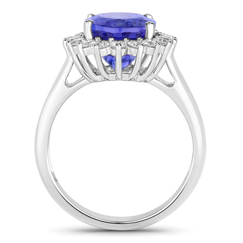 Bids.com 5.92 Carat Genuine Tanzanite and White Diamond 14K White Gold Ring Rings