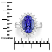 Bids.com 5.92 Carat Genuine Tanzanite and White Diamond 14K White Gold Ring Rings