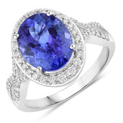 Bids.com 4.12 Carat Genuine Tanzanite and White Diamond 14K White Gold Ring Rings