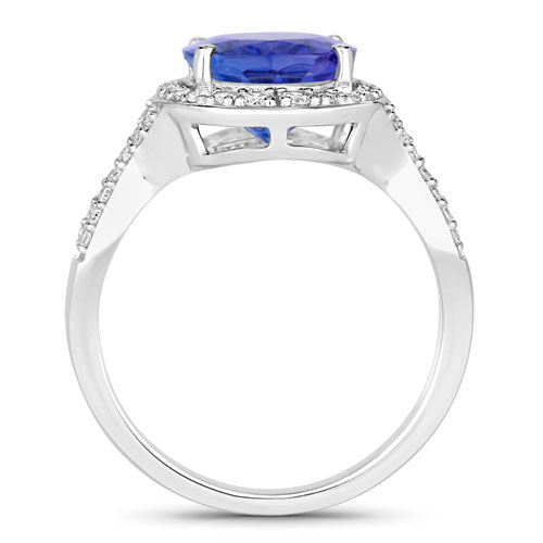 Bids.com 4.12 Carat Genuine Tanzanite and White Diamond 14K White Gold Ring Rings