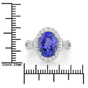 Bids.com 4.12 Carat Genuine Tanzanite and White Diamond 14K White Gold Ring Rings