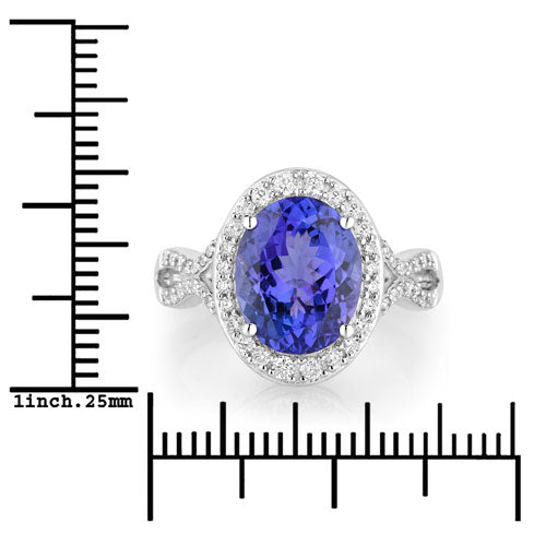 Bids.com 4.12 Carat Genuine Tanzanite and White Diamond 14K White Gold Ring Rings