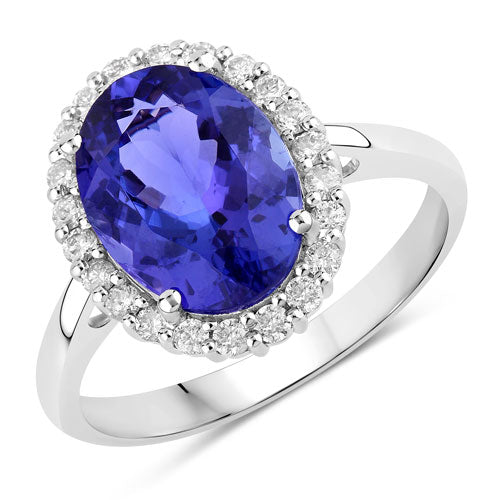 Bids.com 3.95 Carat Genuine Tanzanite and White Diamond 14K White Gold Ring Rings