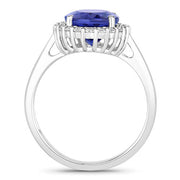 Bids.com 3.95 Carat Genuine Tanzanite and White Diamond 14K White Gold Ring Rings