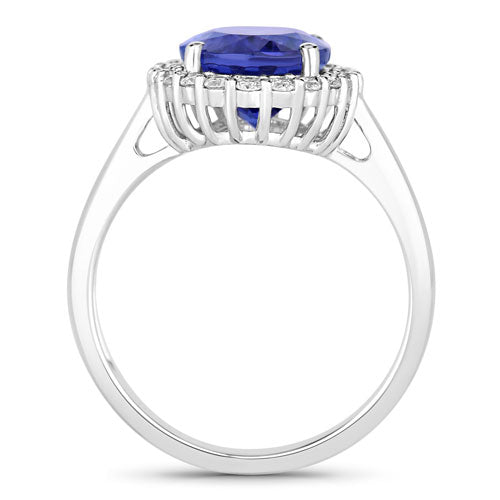 Bids.com 3.95 Carat Genuine Tanzanite and White Diamond 14K White Gold Ring Rings