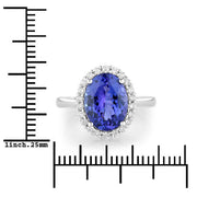 Bids.com 3.95 Carat Genuine Tanzanite and White Diamond 14K White Gold Ring Rings