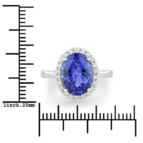 Bids.com 3.95 Carat Genuine Tanzanite and White Diamond 14K White Gold Ring Rings