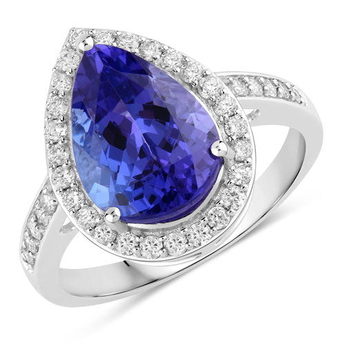 Bids.com 4.46 Carat Genuine Tanzanite and White Diamond 14K White Gold Ring Rings