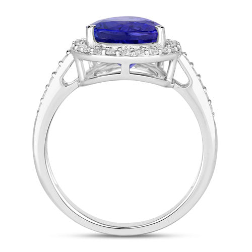 Bids.com 4.46 Carat Genuine Tanzanite and White Diamond 14K White Gold Ring Rings