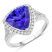 Bids.com 4.42 Carat Genuine Tanzanite and White Diamond 14K White Gold Ring Rings