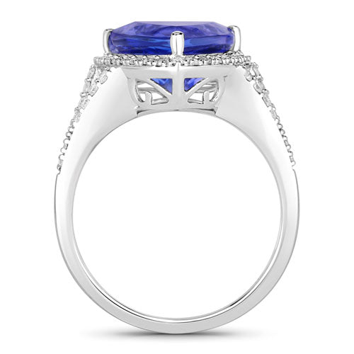 Bids.com 4.42 Carat Genuine Tanzanite and White Diamond 14K White Gold Ring Rings