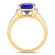 Bids.com 4.20 Carat Genuine Tanzanite and White Diamond 14K Yellow Gold Ring Rings