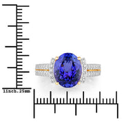 Bids.com 4.20 Carat Genuine Tanzanite and White Diamond 14K Yellow Gold Ring Rings