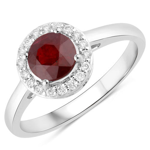 Bids.com 1.12 Carat Genuine Ruby and White Diamond 14K White Gold Ring Rings
