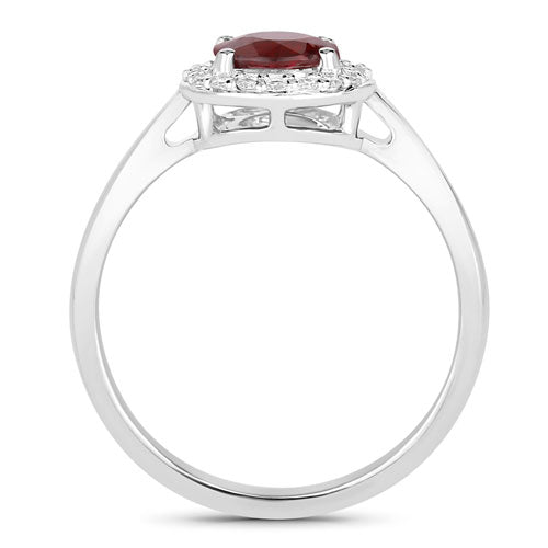 Bids.com 1.12 Carat Genuine Ruby and White Diamond 14K White Gold Ring Rings