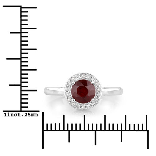 Bids.com 1.12 Carat Genuine Ruby and White Diamond 14K White Gold Ring Rings