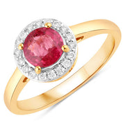 Bids.com 1.12 Carat Genuine Ruby and White Diamond 14K Yellow Gold Ring Rings