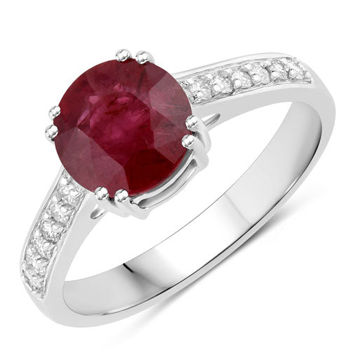 Bids.com 2.20 Carat Genuine Ruby and White Diamond 14K White Gold Ring Rings