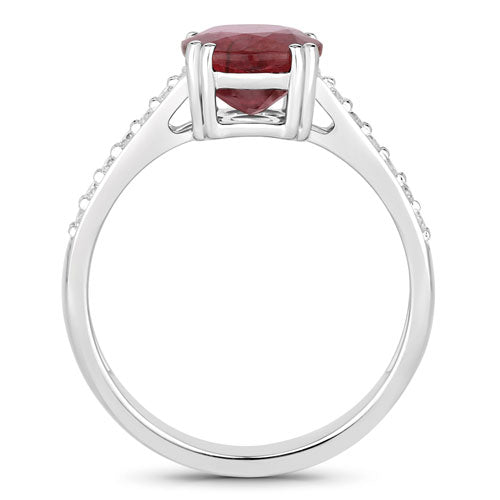 Bids.com 2.20 Carat Genuine Ruby and White Diamond 14K White Gold Ring Rings