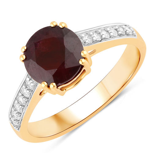 Bids.com 2.20 Carat Genuine Ruby and White Diamond 14K Yellow Gold Ring Rings
