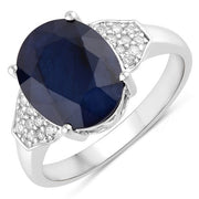 Bids.com 4.46 Carat Genuine Blue Sapphire and White Diamond 14K White Gold Ring Rings
