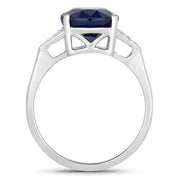 Bids.com 4.46 Carat Genuine Blue Sapphire and White Diamond 14K White Gold Ring Rings