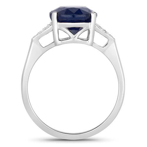 Bids.com 4.46 Carat Genuine Blue Sapphire and White Diamond 14K White Gold Ring Rings