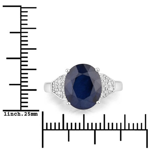 Bids.com 4.46 Carat Genuine Blue Sapphire and White Diamond 14K White Gold Ring Rings