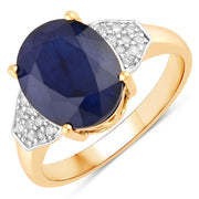 Bids.com 4.46 Carat Genuine Blue Sapphire and White Diamond 14K Yellow Gold Ring Rings