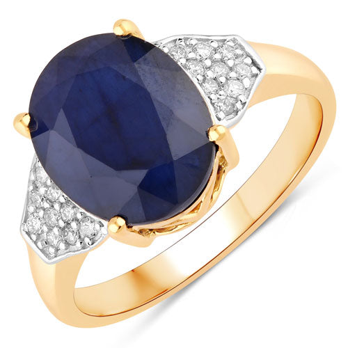 Bids.com 4.46 Carat Genuine Blue Sapphire and White Diamond 14K Yellow Gold Ring Rings