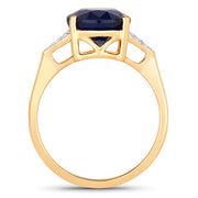 Bids.com 4.46 Carat Genuine Blue Sapphire and White Diamond 14K Yellow Gold Ring Rings