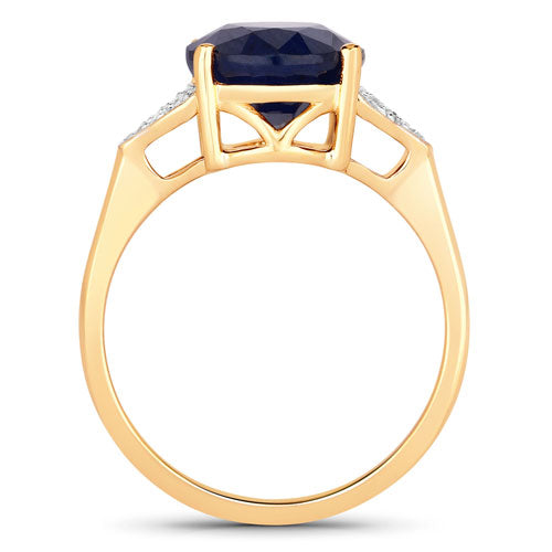 Bids.com 4.46 Carat Genuine Blue Sapphire and White Diamond 14K Yellow Gold Ring Rings