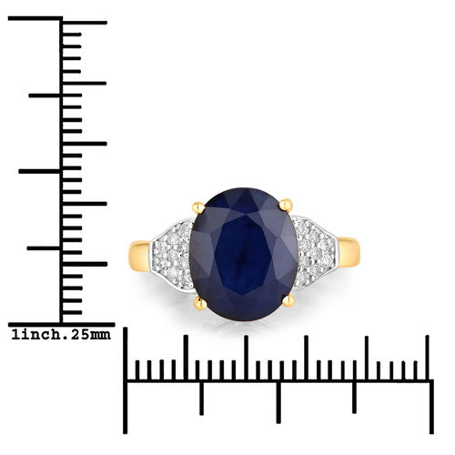 Bids.com 4.46 Carat Genuine Blue Sapphire and White Diamond 14K Yellow Gold Ring Rings